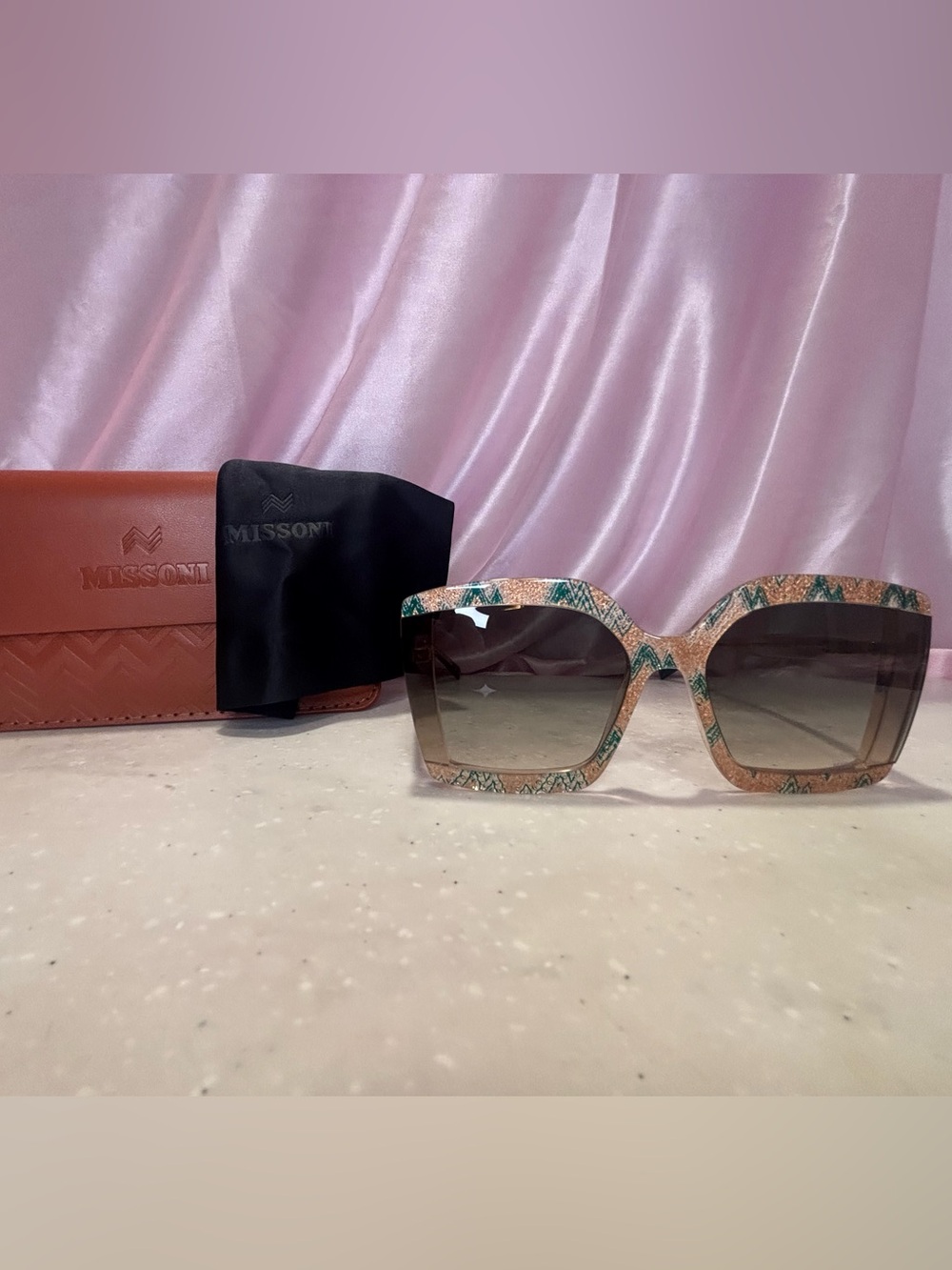 Missoni Peach and Teal Pattern Oversized Women's Sunglasses